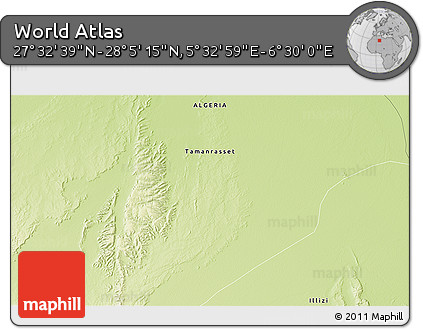 Physical 3D Map of the Area around 27° 48' 57" N, 6° 1' 30" E