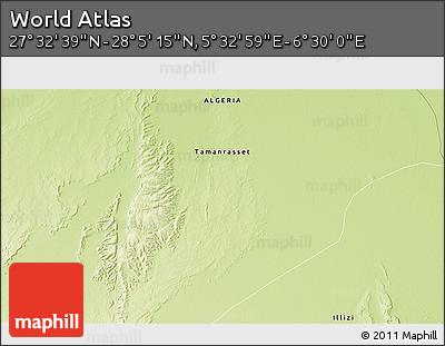 Physical 3D Map of the Area around 27° 48' 57" N, 6° 1' 30" E