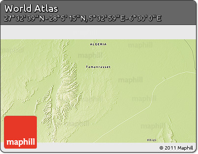 Physical 3D Map of the Area around 27° 48' 57" N, 6° 1' 30" E