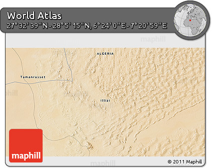 Satellite 3D Map of the Area around 27° 48' 57" N, 6° 52' 30" E