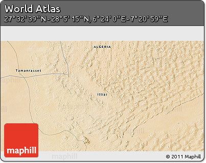 Satellite 3D Map of the Area around 27° 48' 57" N, 6° 52' 30" E