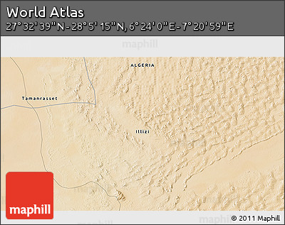 Satellite 3D Map of the Area around 27° 48' 57" N, 6° 52' 30" E