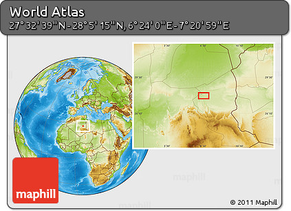Physical Location Map of the Area around 27° 48' 57" N, 6° 52' 30" E