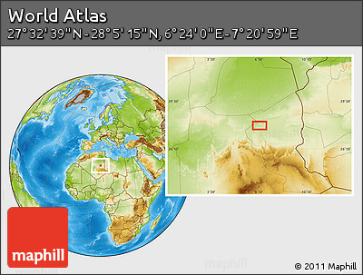 Physical Location Map of the Area around 27° 48' 57" N, 6° 52' 30" E