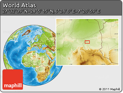 Physical Location Map of the Area around 27° 48' 57" N, 6° 52' 30" E