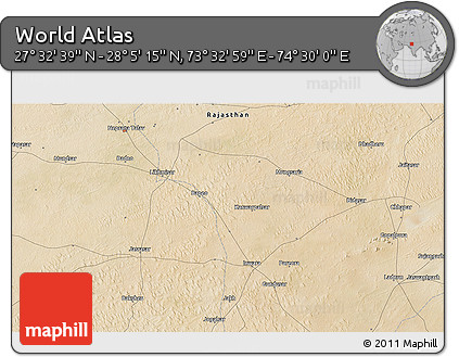 Satellite 3D Map of the Area around 27° 48' 57" N, 74° 1' 30" E