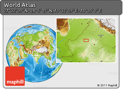 Physical Location Map of the Area around 27° 48' 57" N, 74° 1' 30" E