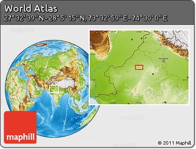 Physical Location Map of the Area around 27° 48' 57" N, 74° 1' 30" E