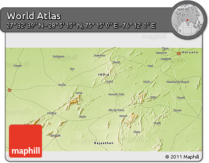 Physical 3D Map of the Area around 27° 48' 57" N, 75° 43' 29" E