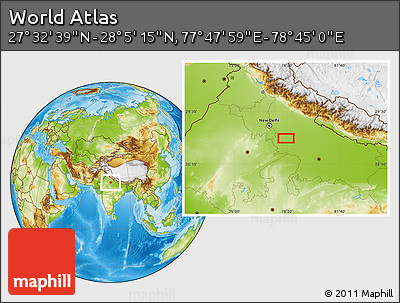 Physical Location Map of the Area around 27° 48' 57" N, 78° 16' 30" E
