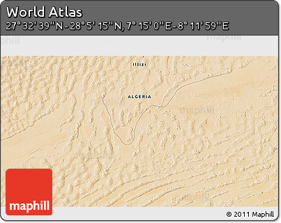Satellite 3D Map of the Area around 27° 48' 57" N, 7° 43' 29" E
