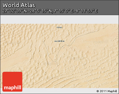 Satellite 3D Map of the Area around 27° 48' 57" N, 7° 43' 29" E