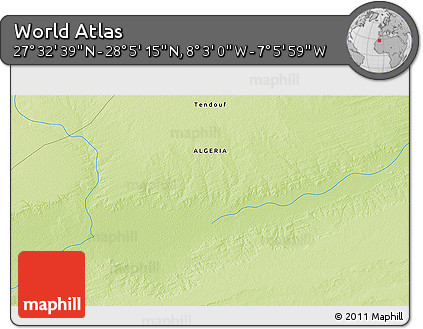 Physical 3D Map of the Area around 27° 48' 57" N, 7° 34' 30" W