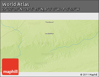 Physical 3D Map of the Area around 27° 48' 57" N, 7° 34' 30" W