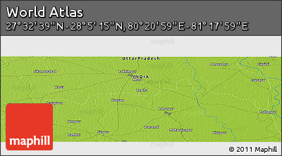 Physical Panoramic Map of the Area around 27° 48' 57" N, 80° 49' 29" E