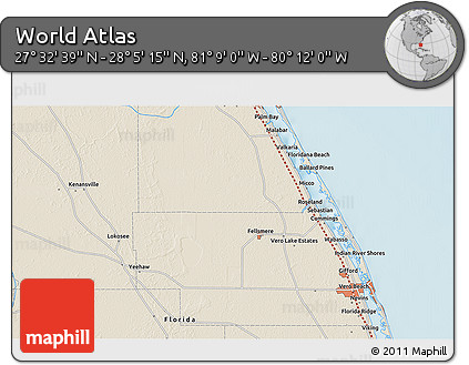Shaded Relief 3D Map of the Area around 27° 48' 57" N, 80° 40' 30" W