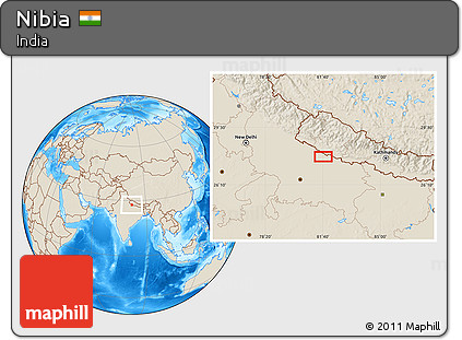 Shaded Relief Location Map of Nibia