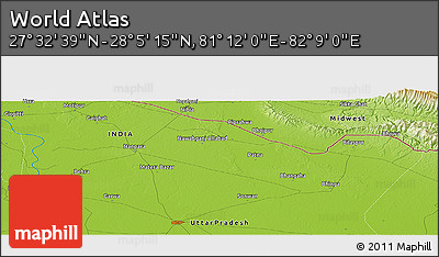 Physical Panoramic Map of the Area around 27° 48' 57" N, 81° 40' 30" E