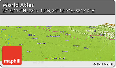 Physical Panoramic Map of the Area around 27° 48' 57" N, 81° 40' 30" E
