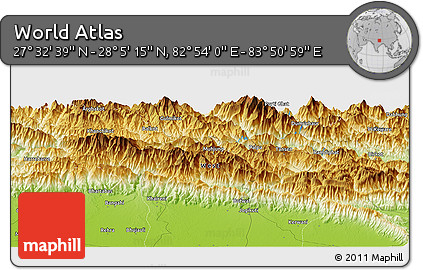 Physical Panoramic Map of the Area around 27° 48' 57" N, 83° 22' 30" E