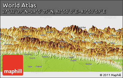 Physical Panoramic Map of the Area around 27° 48' 57" N, 83° 22' 30" E