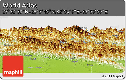 Physical Panoramic Map of the Area around 27° 48' 57" N, 83° 22' 30" E