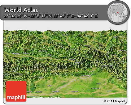 Satellite 3D Map of the Area around 27° 48' 57" N, 84° 13' 29" E
