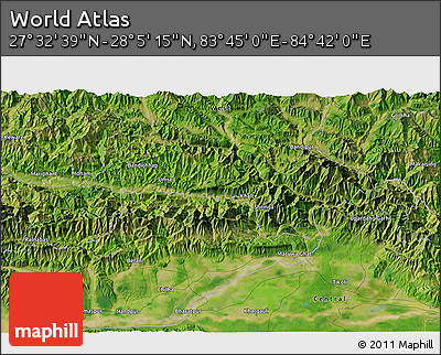 Satellite 3D Map of the Area around 27° 48' 57" N, 84° 13' 29" E