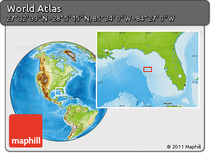 Physical Location Map of the Area around 27° 48' 57" N, 84° 55' 30" W