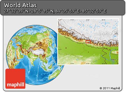 Physical Location Map of the Area around 27° 48' 57" N, 85° 4' 29" E