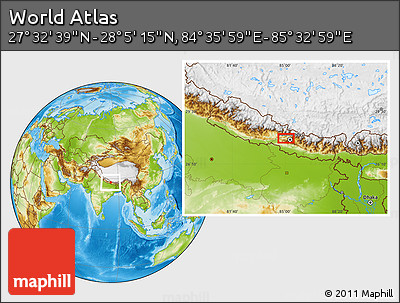 Physical Location Map of the Area around 27° 48' 57" N, 85° 4' 29" E