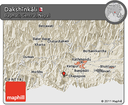 Shaded Relief Panoramic Map of Dakshīnkāli