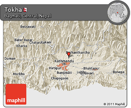 Shaded Relief Panoramic Map of Tokha