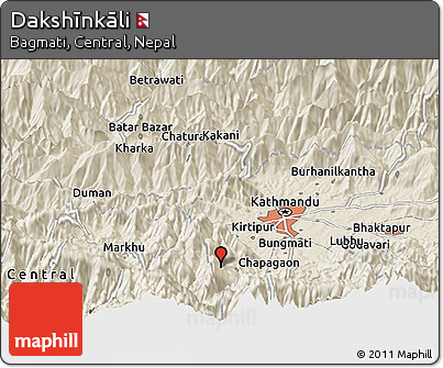 Shaded Relief Panoramic Map of Dakshīnkāli