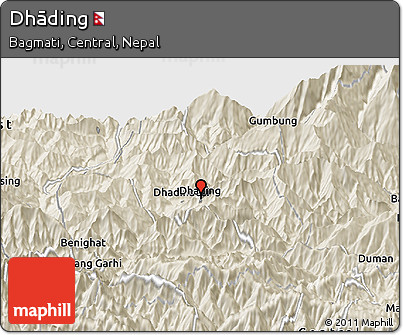 Shaded Relief Panoramic Map of Dhāding