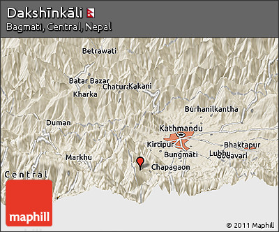 Shaded Relief Panoramic Map of Dakshīnkāli