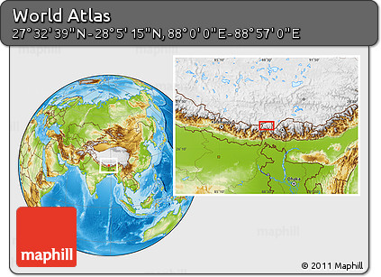 Physical Location Map of the Area around 27° 48' 57" N, 88° 28' 29" E