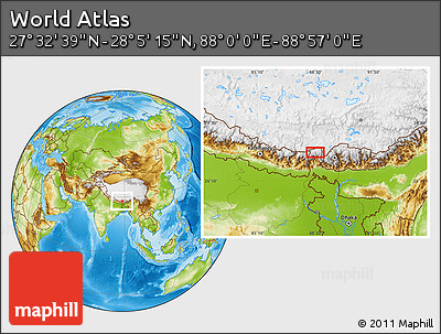 Physical Location Map of the Area around 27° 48' 57" N, 88° 28' 29" E