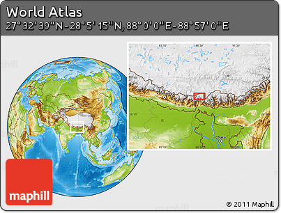 Physical Location Map of the Area around 27° 48' 57" N, 88° 28' 29" E
