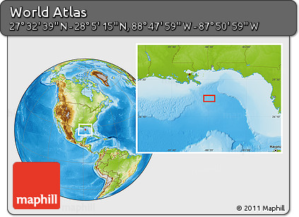 Physical Location Map of the Area around 27° 48' 57" N, 88° 19' 29" W