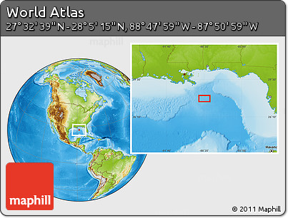 Physical Location Map of the Area around 27° 48' 57" N, 88° 19' 29" W