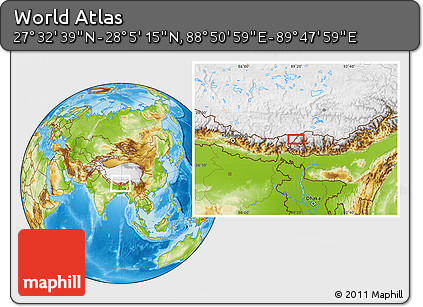 Physical Location Map of the Area around 27° 48' 57" N, 89° 19' 29" E