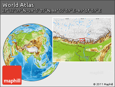 Physical Location Map of the Area around 27° 48' 57" N, 89° 19' 29" E