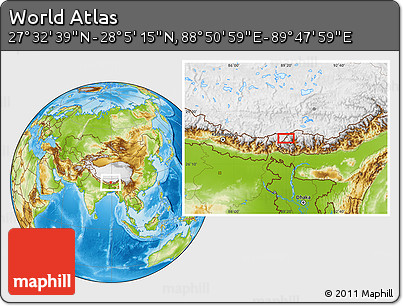 Physical Location Map of the Area around 27° 48' 57" N, 89° 19' 29" E