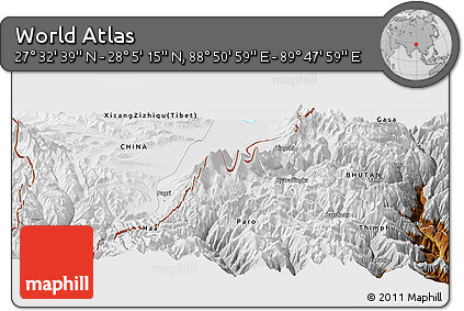 Physical Panoramic Map of the Area around 27° 48' 57" N, 89° 19' 29" E