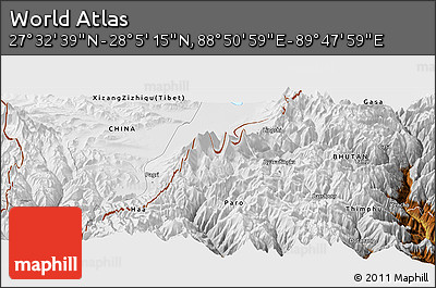 Physical Panoramic Map of the Area around 27° 48' 57" N, 89° 19' 29" E