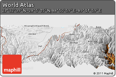 Physical Panoramic Map of the Area around 27° 48' 57" N, 89° 19' 29" E