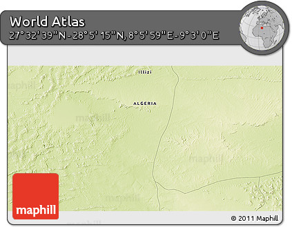 Physical 3D Map of the Area around 27° 48' 57" N, 8° 34' 29" E