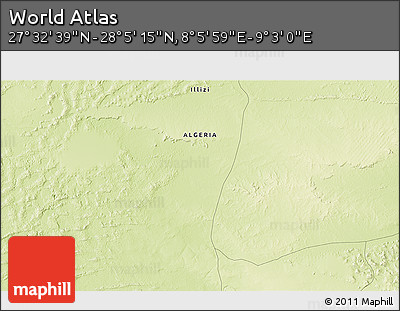 Physical 3D Map of the Area around 27° 48' 57" N, 8° 34' 29" E