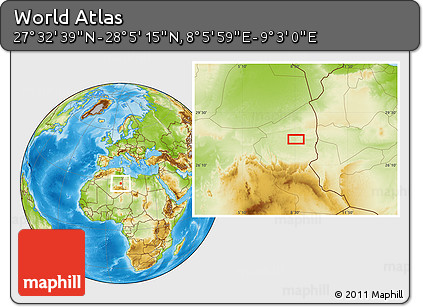 Physical Location Map of the Area around 27° 48' 57" N, 8° 34' 29" E